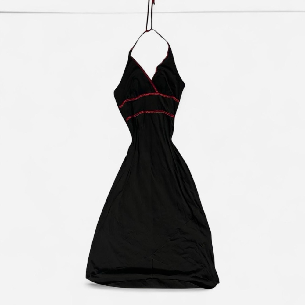 Elegant Black Dress with Red Accents